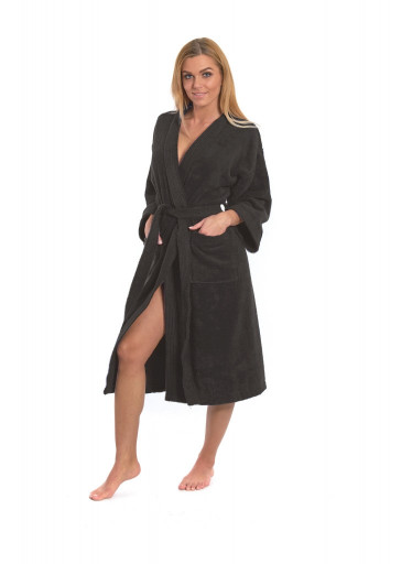 Dámský župan model KIMONO s výšivkou 05 Black Chocolate