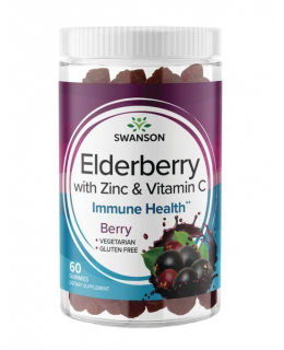 Swanson Elderberry gummimes, Bezinka s vitamínem C a zinkem, 60 gumových bonbónů - EXPIRACE 1/24