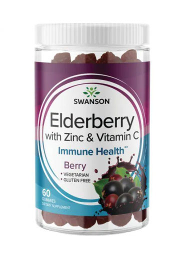 Swanson Elderberry gummimes, Bezinka s vitamínem C a zinkem, 60 gumových bonbónů