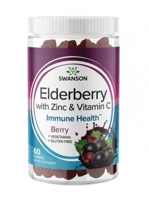 Swanson Elderberry gummimes, Bezinka s vitamínem C a zinkem, 60 gumových bonbónů 