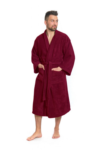 Pánský župan model KIMONO s výšivkou 04 Bordeaux