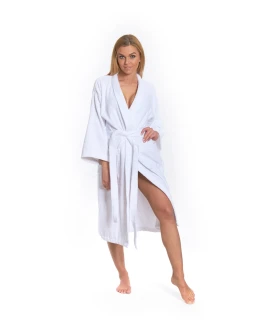 Dámský  bavlněný župan model KIMONO s výšivkou 01 White