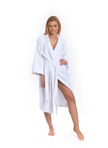 Dámský  bavlněný župan model KIMONO s výšivkou 01 White