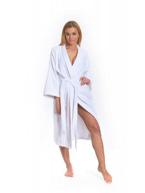 Dámský župan model KIMONO s výšivkou 01 White