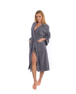 Dámský bavlněný župan model KIMONO s výšivkou 02 Dark Grey