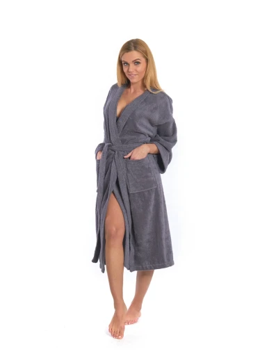 Dámský bavlněný župan model KIMONO s výšivkou 02 Dark Grey