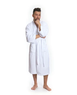 Pánský bavlněný župan model KIMONO s výšivkou 01 White