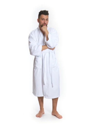 Pánský bavlněný župan model KIMONO s výšivkou 01 White