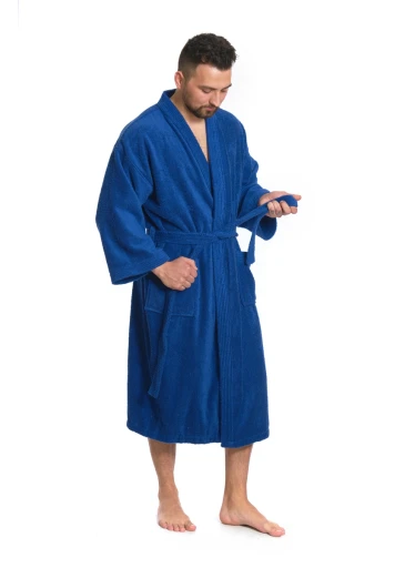 Pánský bavlněný župan model KIMONO s výšivkou 03 Blue Navy
