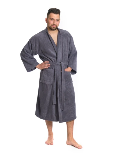 Pánský bavlněný župan model KIMONO 02 Dark Grey