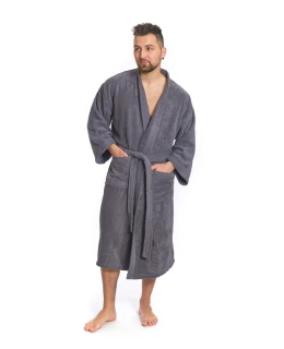 Pánský bavlněný župan model KIMONO s výšivkou 02 Dark Grey