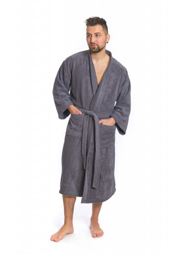 Pánský župan model KIMONO s výšivkou 02 Dark Grey