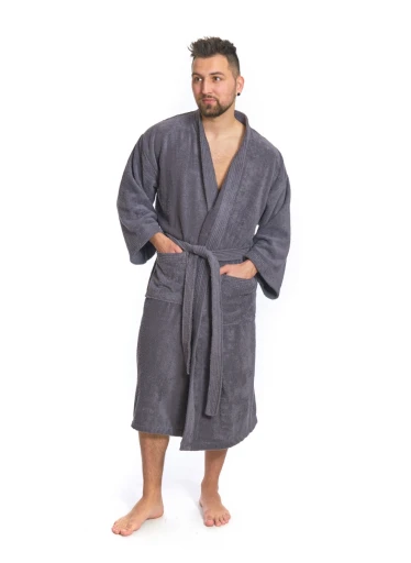 Pánský bavlněný župan model KIMONO s výšivkou 02 Dark Grey