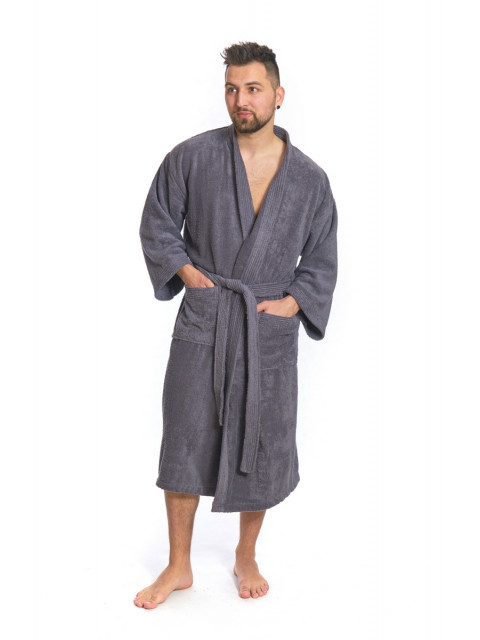 Pánský župan model KIMONO s výšivkou 02 Dark Grey