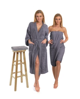 Sada Dark Grey: župan KIMONO + dámský saunový kilt + osuška