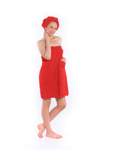 Dámský saunový kilt s turbanem Logo SAUNA, červený