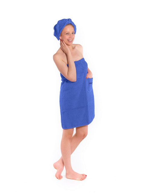 Dámský saunový kilt s turbanem Logo SAUNA, královsky modrý