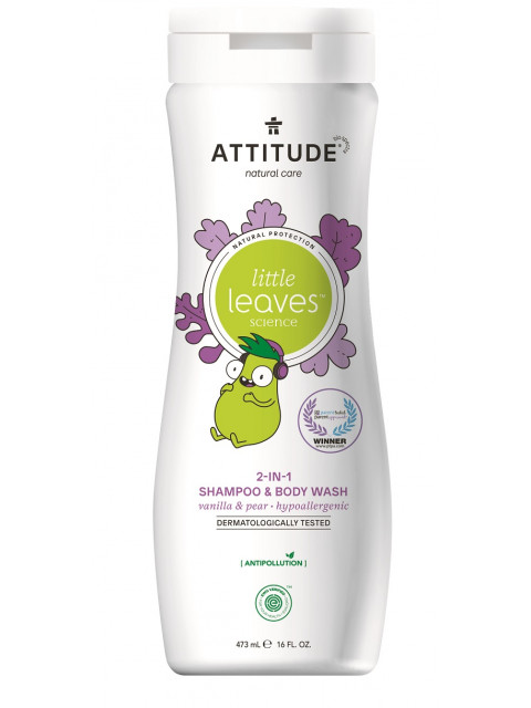 ATTITUDE Little leaves Dětské tělové mýdlo a šampon (2 v 1) s vůní vanilky a hrušky, 473 ml