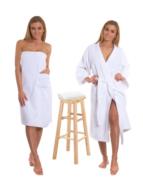 Sada White: župan KIMONO + dámský saunový kilt + osuška