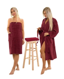 Sada Bordeaux: župan KIMONO + dámský saunový kilt + osuška