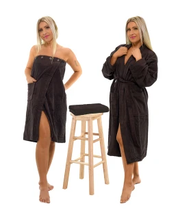 Sada Black Chocolate: župan KIMONO + dámský saunový kilt + osuška
