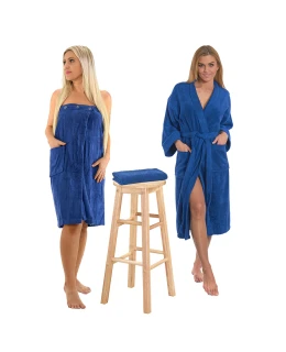 Sada Navy Blue: župan KIMONO + dámský saunový kilt + osuška