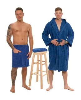 Sada Navy Blue: župan s kapucí + pánský saunový kilt + osuška