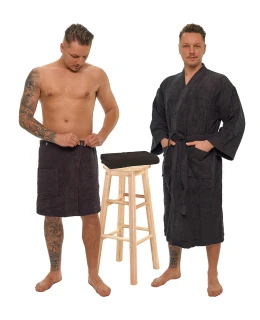 Sada Black Chocolate: župan KIMONO + pánský saunový kilt + osuška
