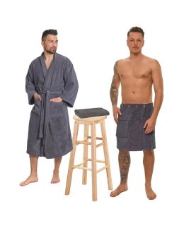 Sada Dark Grey: župan KIMONO + pánský saunový kilt + osuška