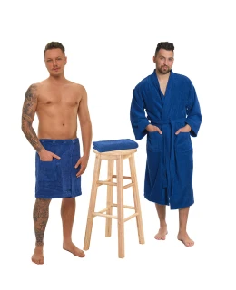 Sada Navy Blue: župan KIMONO + pánský saunový kilt + osuška
