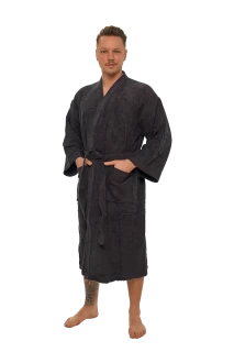 Pánský bavlněný župan model KIMONO s výšivkou 05 Black Chocolate