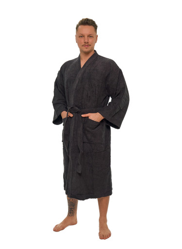 Pánský bavlněný župan model KIMONO s výšivkou 05 Black Chocolate