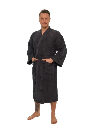Pánský bavlněný župan model KIMONO s výšivkou 05 Black Chocolate