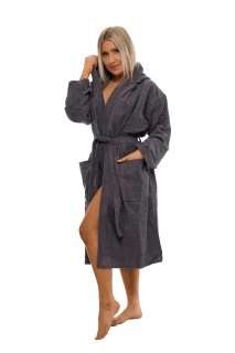 Dámský bavlněný župan s kapucí 02 Dark Grey