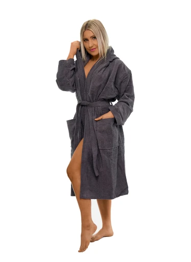 Dámský bavlněný župan s kapucí 02 Dark Grey