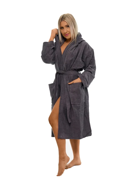 Dámský bavlněný župan s kapucí 02 Dark Grey