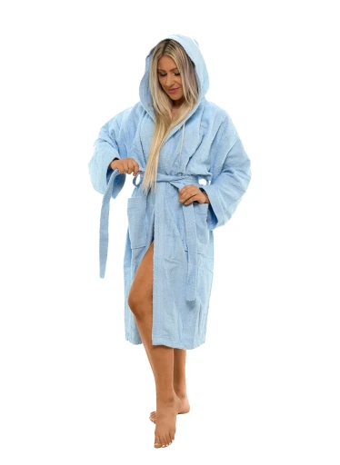 Dámský bavlněný župan s kapucí 06 Light Blue