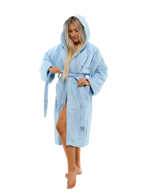Dámský bavlněný župan s kapucí 06 Light Blue