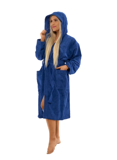 Dámský bavlněný župan s kapucí 03 Navy Blue