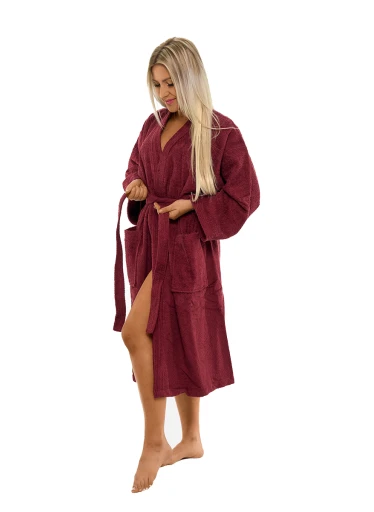 Dámský bavlněný župan model KIMONO s výšivkou 04 Bordeaux