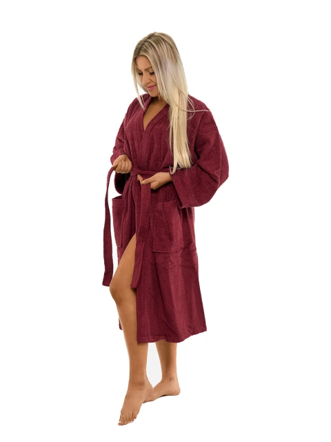 Dámský bavlněný župan model KIMONO 04 Bordeaux
