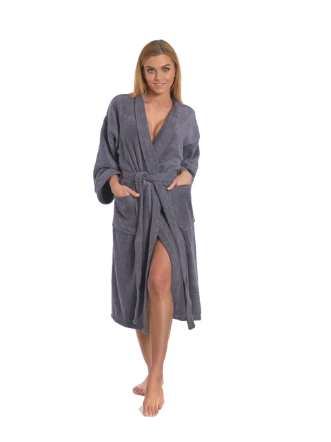 Dámský bavlněný župan model KIMONO 02 Dark Grey