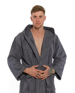 Pánský bavlněný župan s kapucí 02 Dark Grey