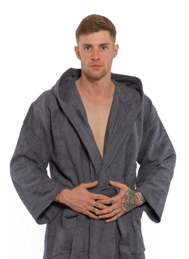 Pánský bavlněný župan s výšivkou a kapucí 02 Dark Grey