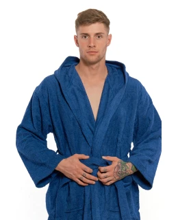 Pánský bavlněný župan s kapucí 03 Navy Blue