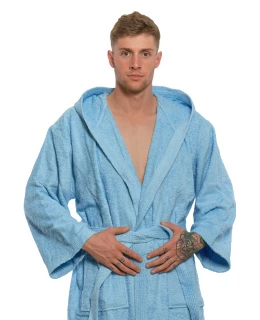 Pánský bavlněný župan s kapucí 06 Light Blue