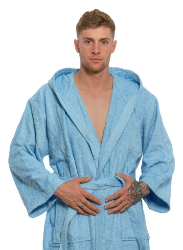Pánský bavlněný župan s kapucí 06 Light Blue