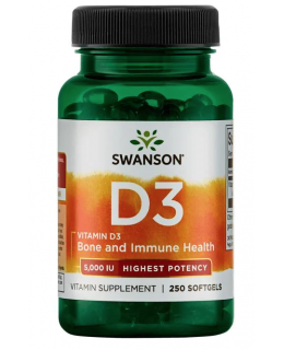 Swanson Vitamin D3, 5000 IU, Vyšší účinnost, 250 softgel kapslí