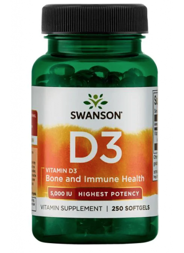 Swanson Vitamin D3, 5000 IU, Vyšší účinnost, 250 softgel kapslí