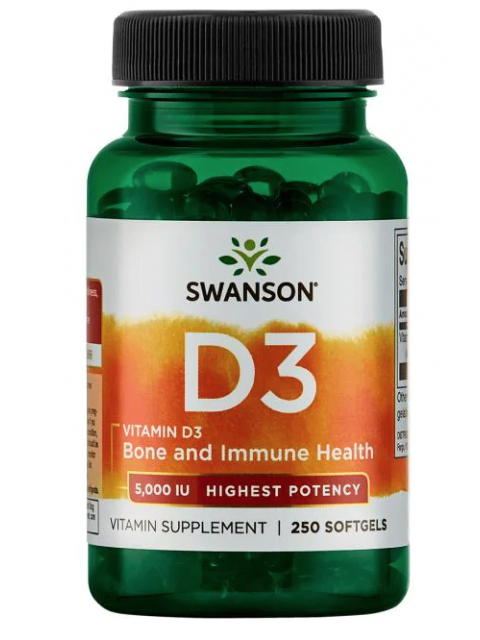 Swanson Vitamin D3, 5000 IU, Vyšší účinnost, 250 softgel kapslí